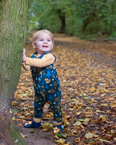 Woodland Dungarees - Available in Blue and Grey - Kinder Feet - 1